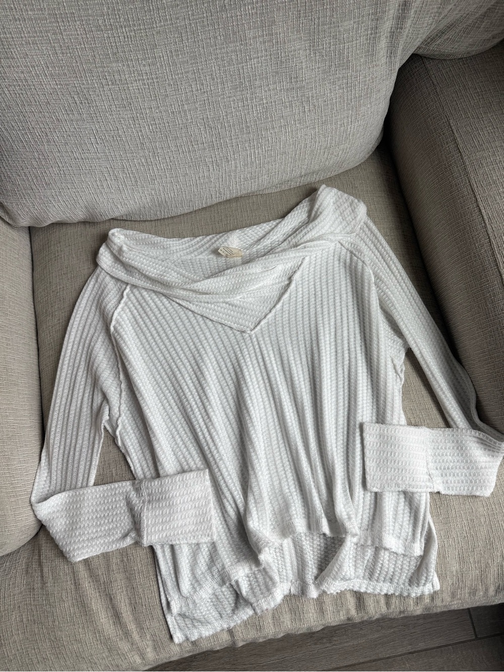 We The Free White Waffle V-Neck Pullover Sweater